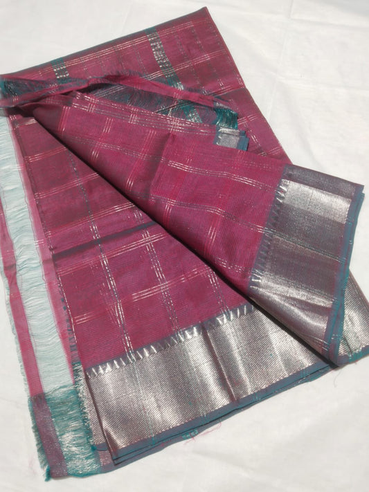 Mitali | Pure handloom Mangalagiri pattu by cotton jari chex sarees with running blouse