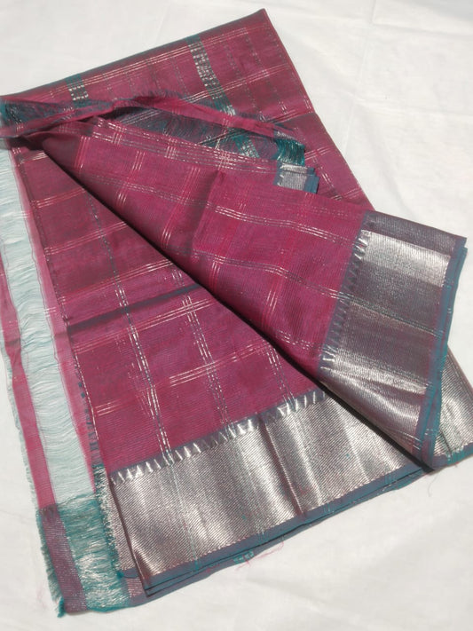 Mitali | Pure handloom Mangalagiri pattu by cotton jari checks sarees with running blouse