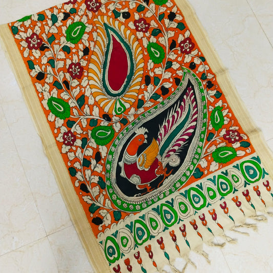 Rekha | Mangalagiri cotton pen kalamkari hand painted Duppattas