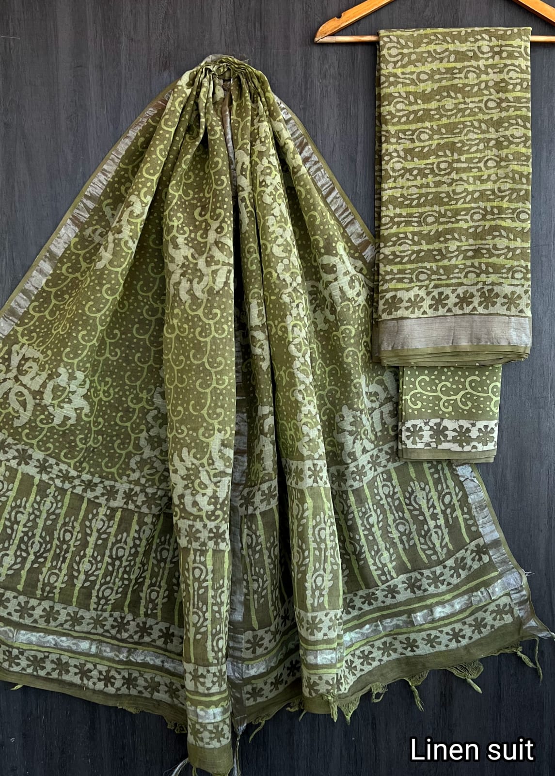 Huma | Hand Block Printed Linen Suit Set with Linen Cotton Dupatta