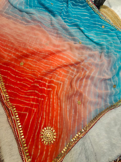 Ranjeeta | Chiffon Georgette Saree with Hand Gota Patti Work