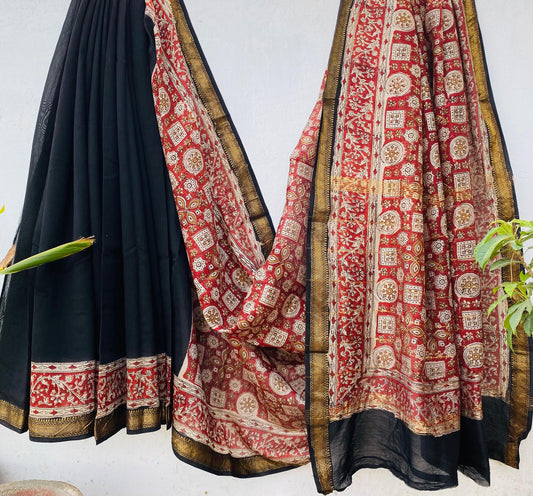 Archana | Block printed Maheshwari Silk Saree