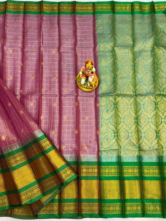 Anaisha | Mangalagiri Tissue Checks Butta With Gadwal Border Sarees In Mediumvioletred Color