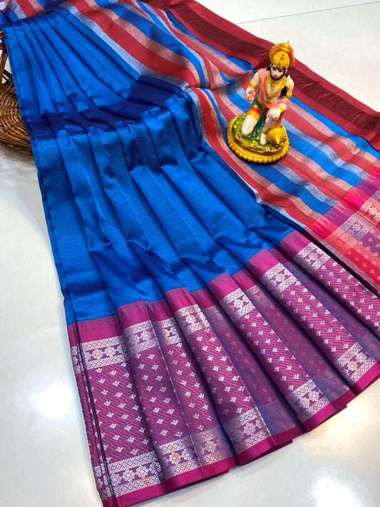 Lopa | MANGALAGIRI COTTON BY PATTU PLAIN BODY WITH BORDER BUTTA SAREES