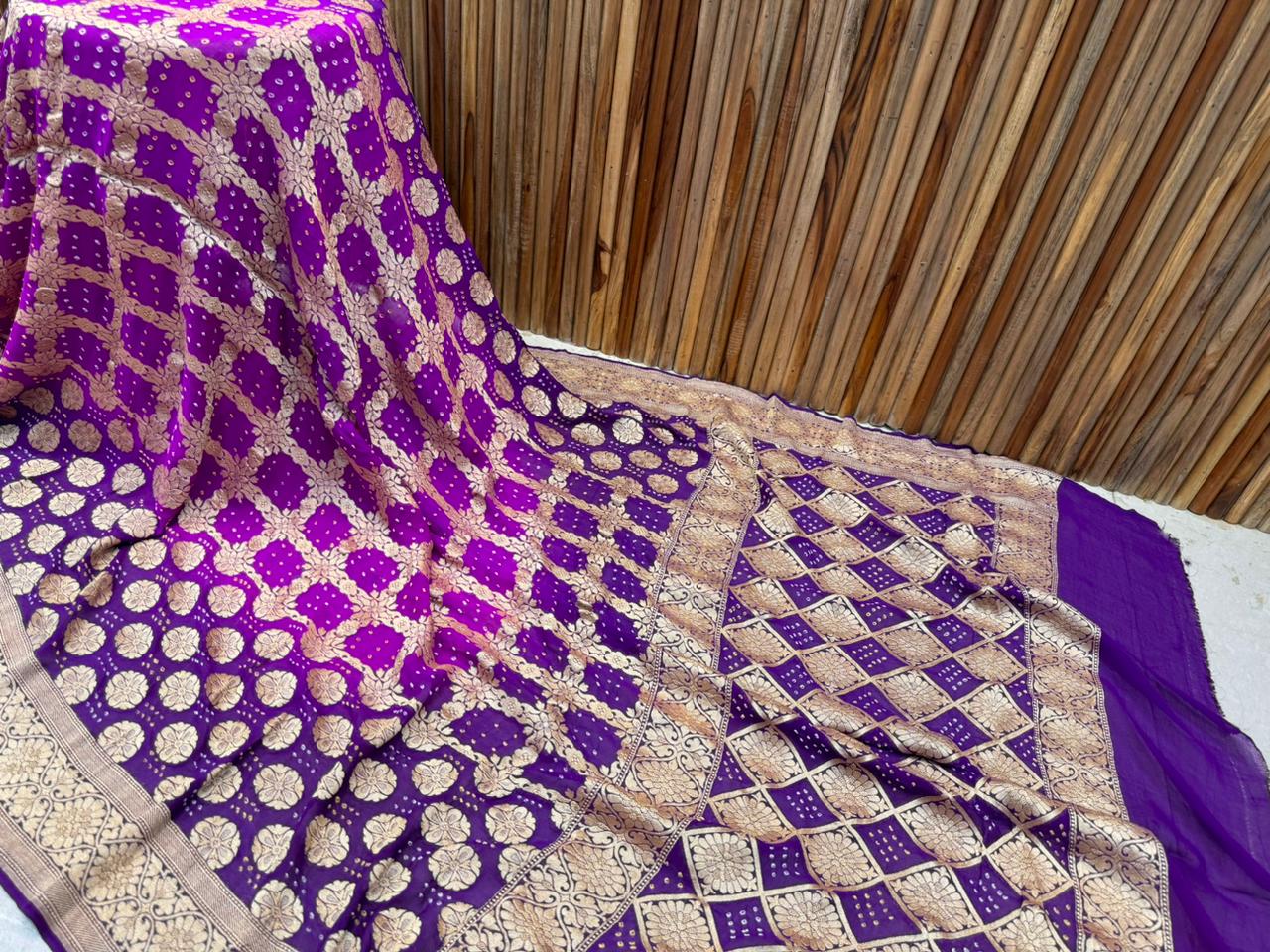 Kubbra | Pure Banarasi Georgette Neem Zari Bandhej Sarees