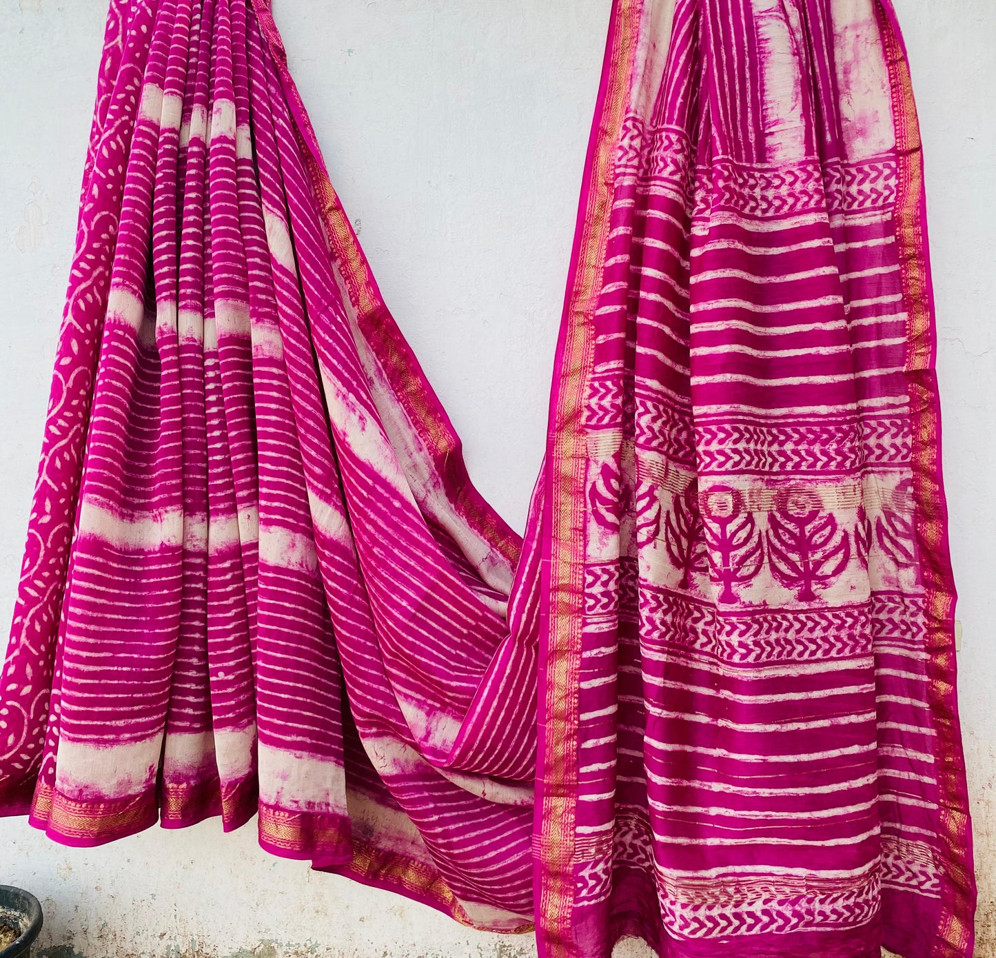 Bhanumathi | Block printed Maheshwari Silk Saree