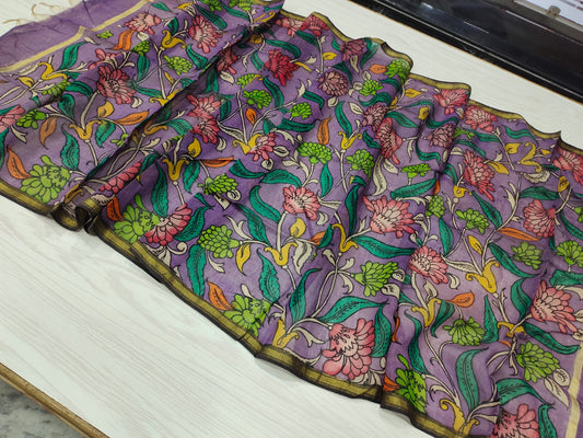Damini | Maheshwari silk dupatta traditional art pen kalamkari hand painted duppatta