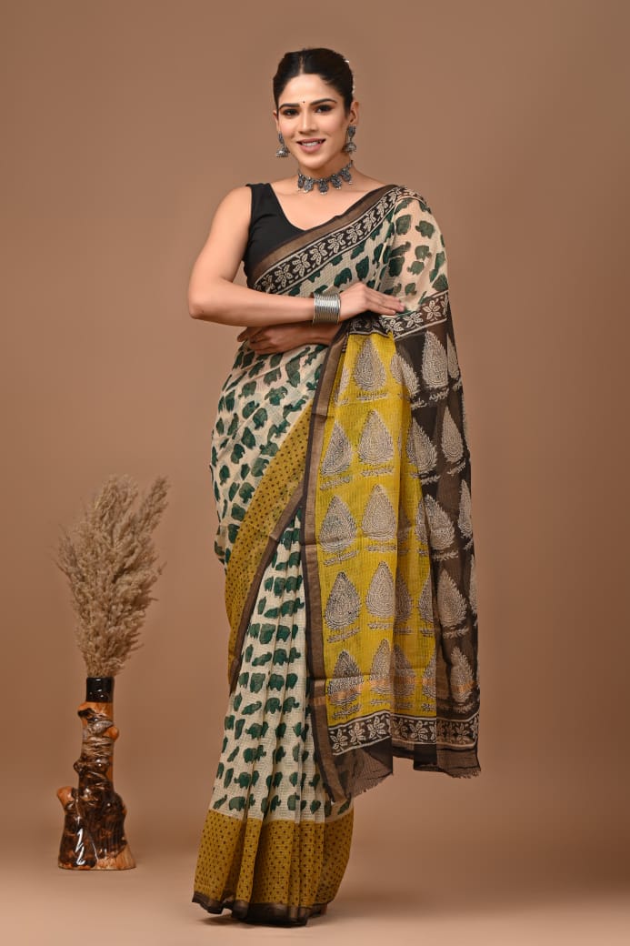 Mahua | Kota Doriya Saree with Bagru Prints