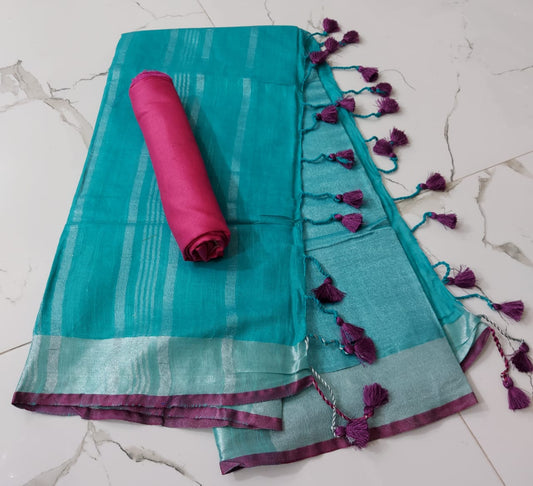 Plain cotton linen sarees