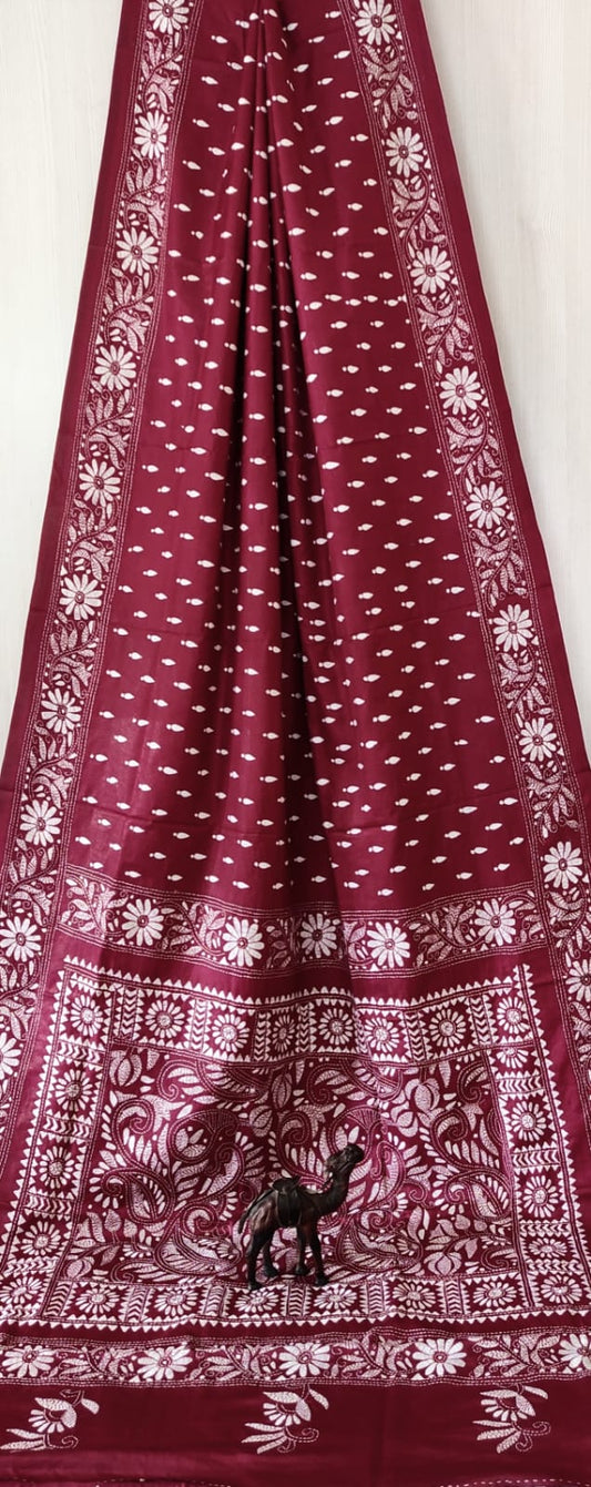 Hand Kantha on blended silk with blouse piece