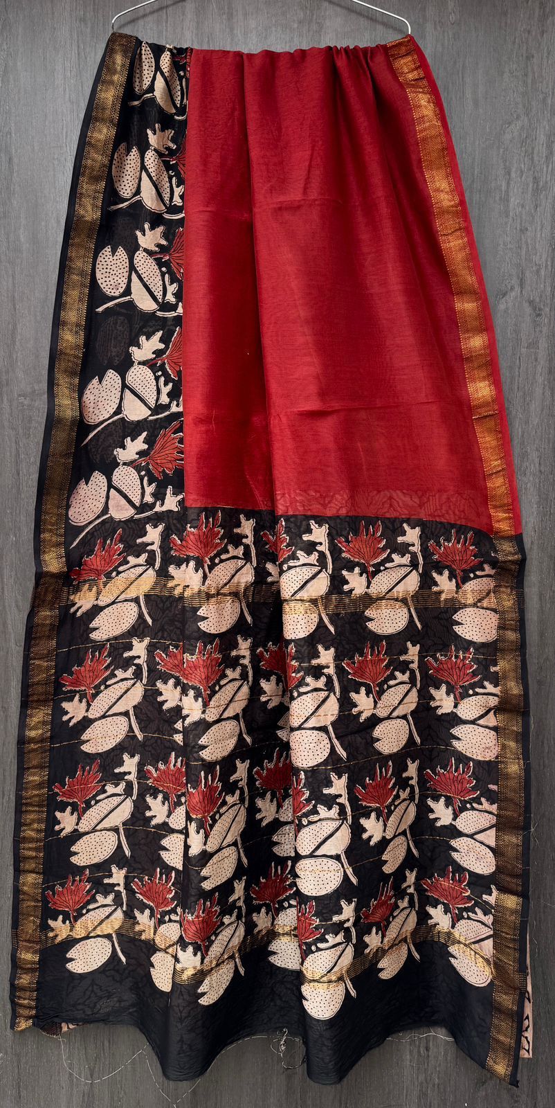 Jayaraman | Block printed Maheshwari Silk Saree