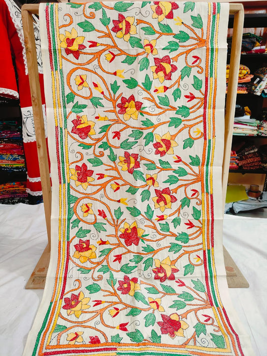 These are Tussar Slik  kantha stoles
Length 2.15/2.2 meter ( Approx)
Bohor 22' (Approx)