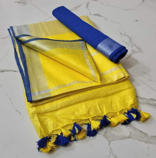 Plain cotton linen sarees