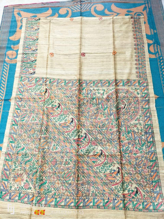 Madhaviya | Tussar Saree with madhubani work