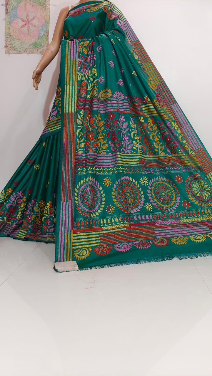 Chhavi | Hand Made Kantha Embroidery on Semi Silk