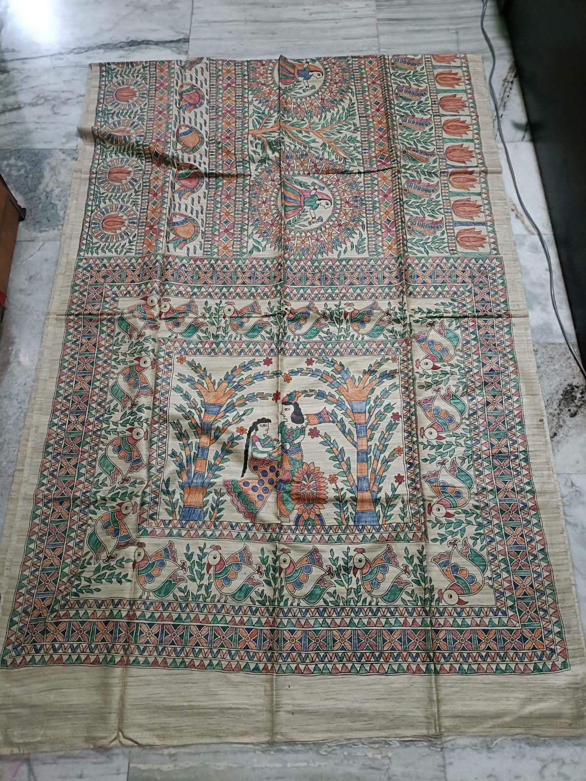 Hand painted madhubani on tussar