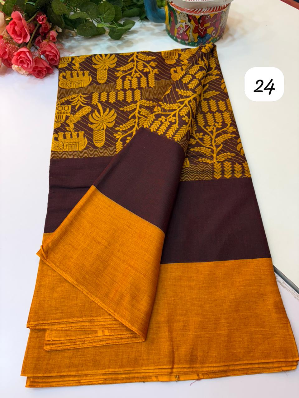Handwoven pure Dhonekhali cotton ( 100 count cotton Dhonekhali saree)
Without BP(5.5 mtr)