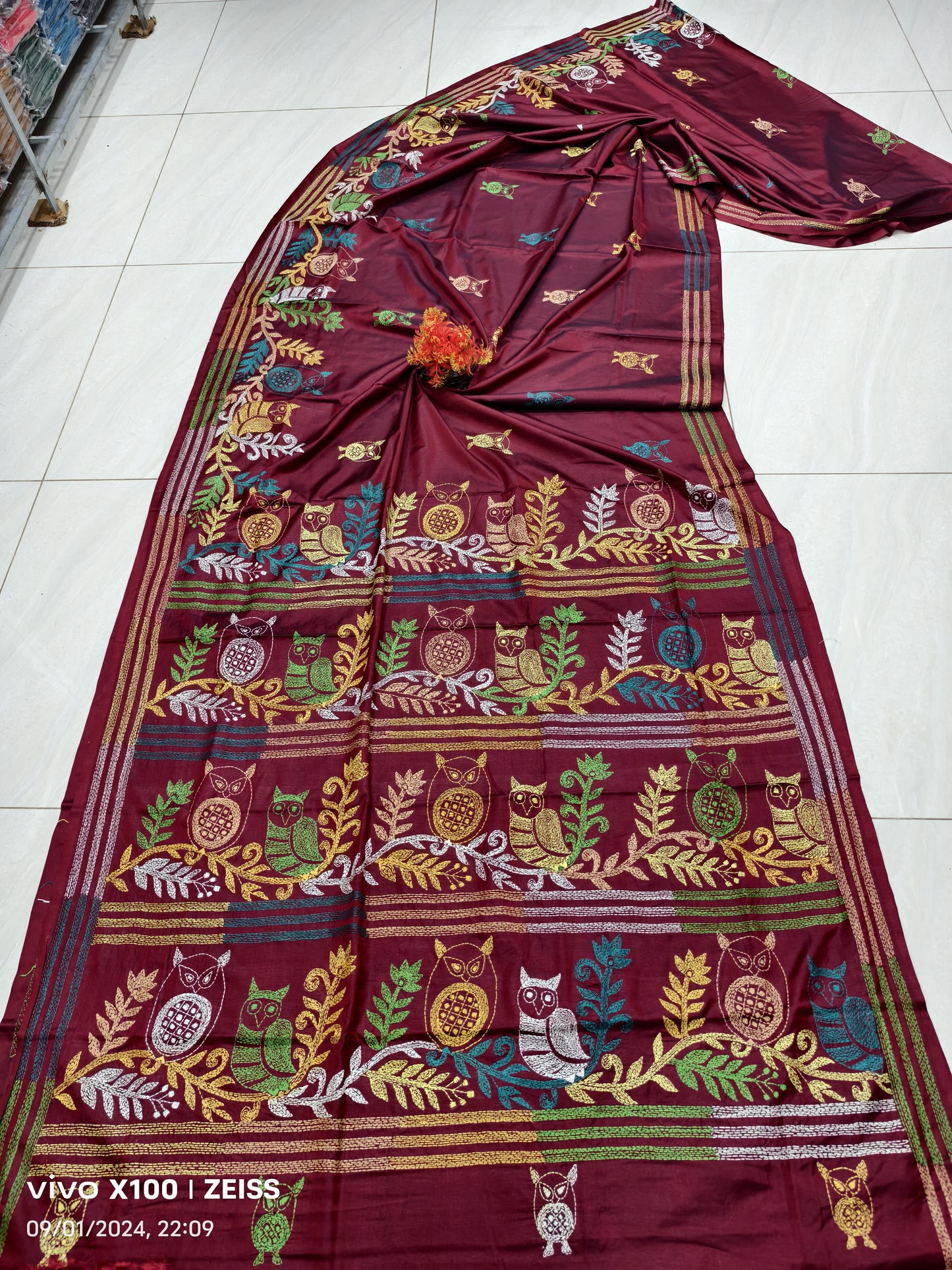 Aashi | Hand Made Kantha Embroidery on Semi Silk