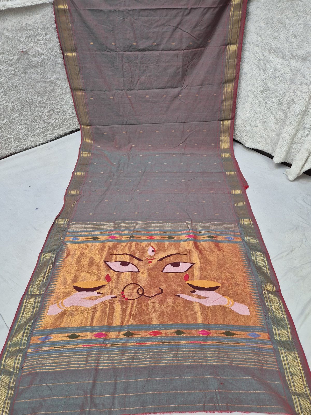 Handloom cotton paithani with narali border