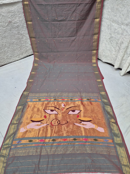 Handloom cotton paithani with narali border