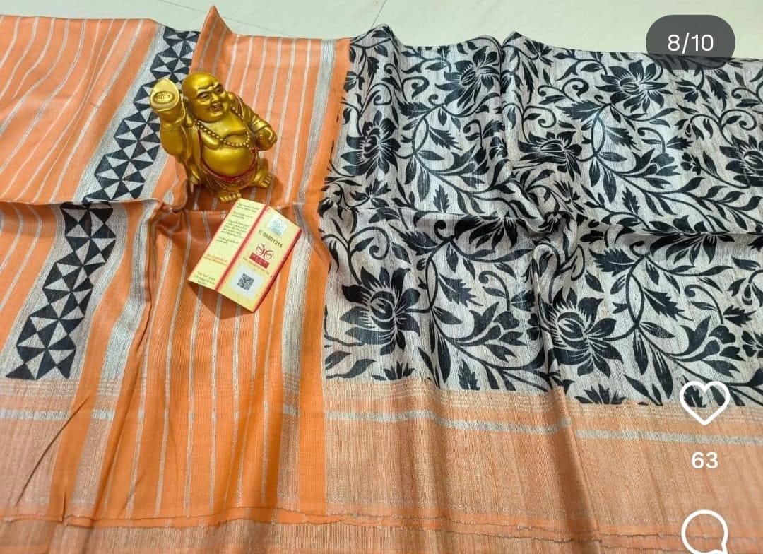 Screen print on gheecha tussar saree with silk mark