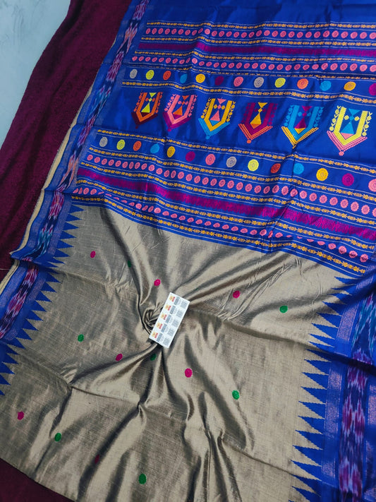 *Pure raw silk handloom   Dolabedi temple border saree with contrast blouse*
Silk mark certified 