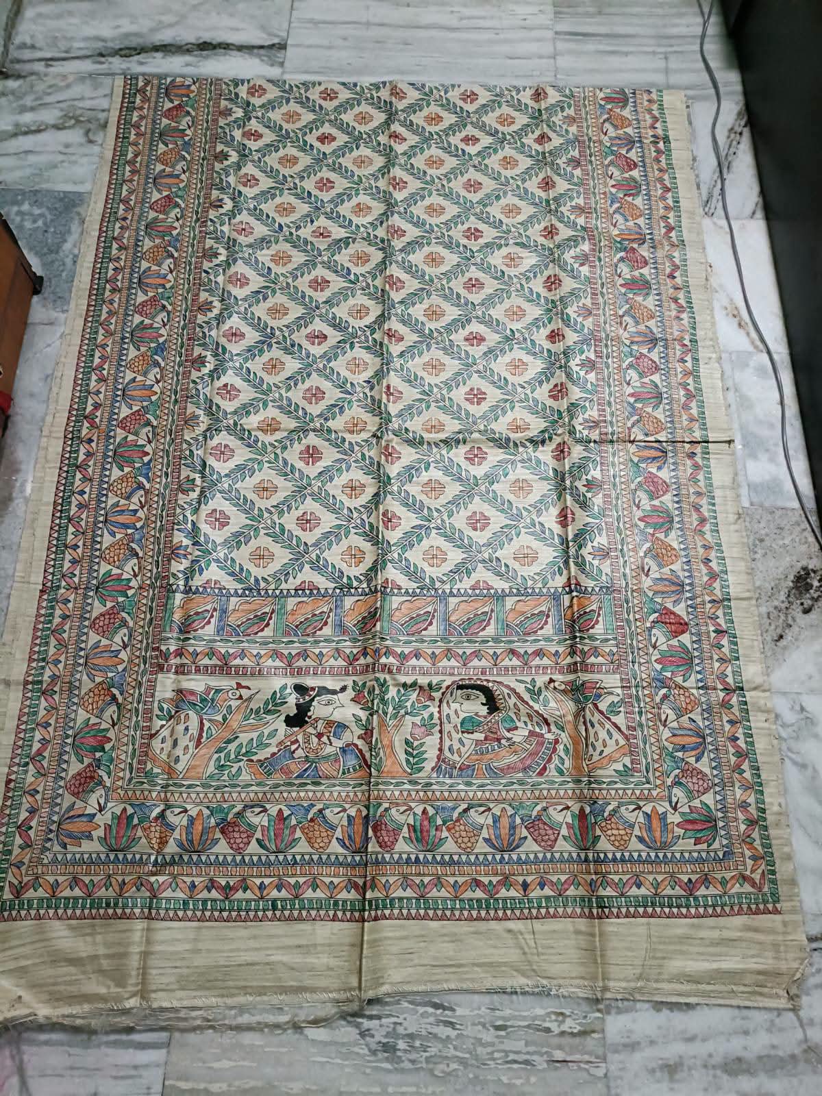 Hand painted madhubani on tussar