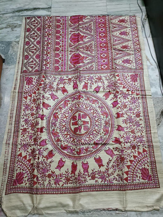 Hand painted madhubani on tussar