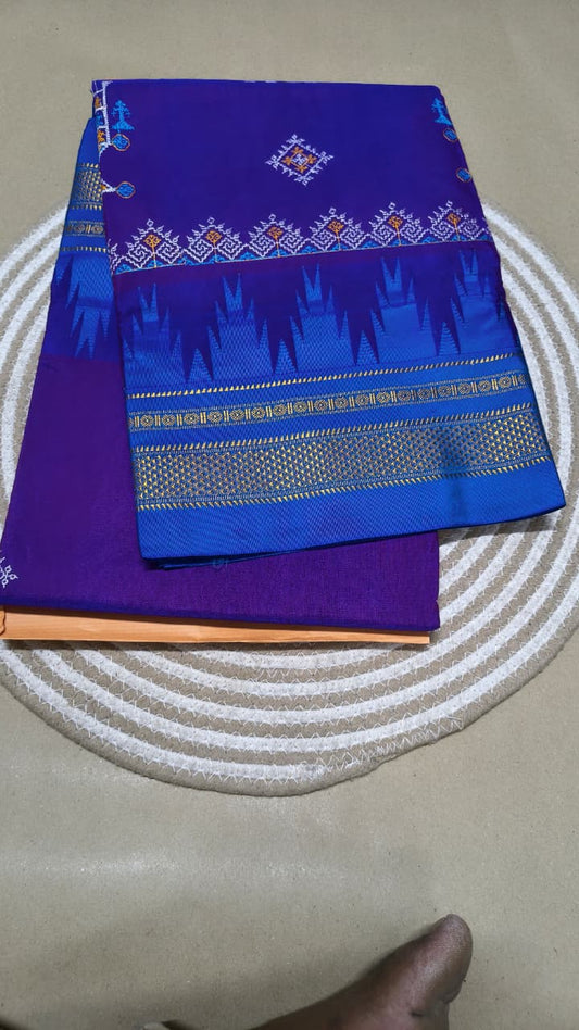 Material - Maserised cotton 
Border - Temple border, Chikki Paras
Saree Name -kasuti saree 
Pallu -Ilkal pallu top
Blouse -contrast
Saree length- 6.20