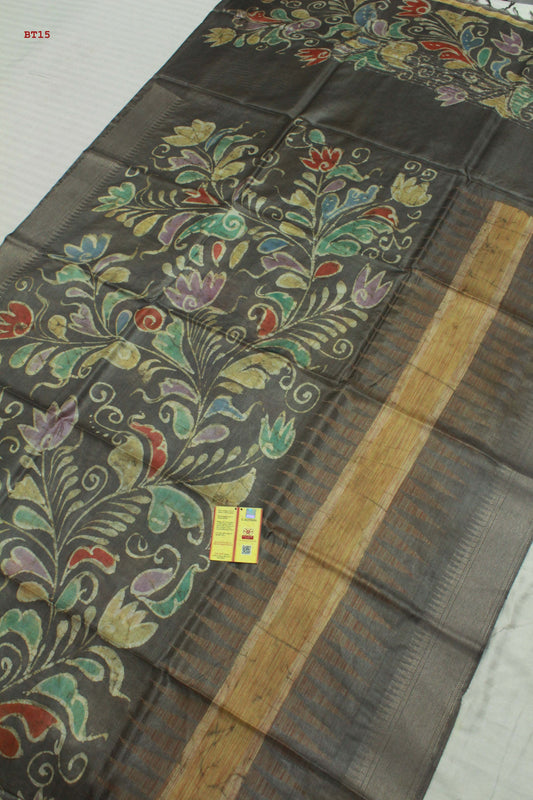 👆Pure Kosa Silk, Hand-batik Print Saree With Blouse Piece