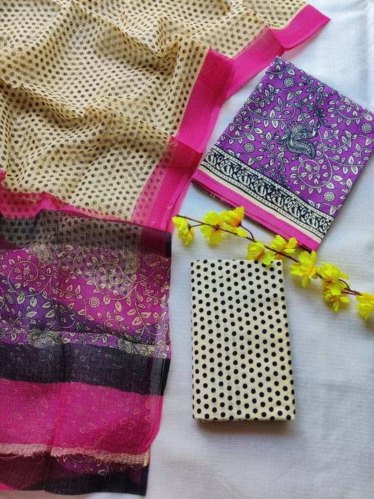 Now new arrivals 

Block printed cotton suit with kota doriya duppta 

Top @ bottom *cotton*
Duptta  *kota doriya*