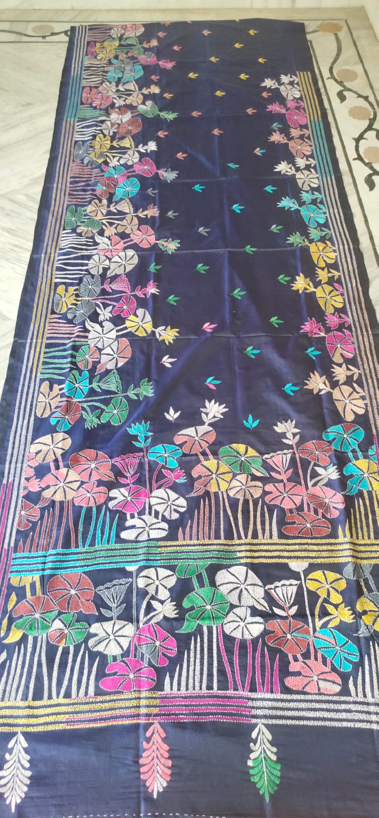 Handmade kantha on blended silk