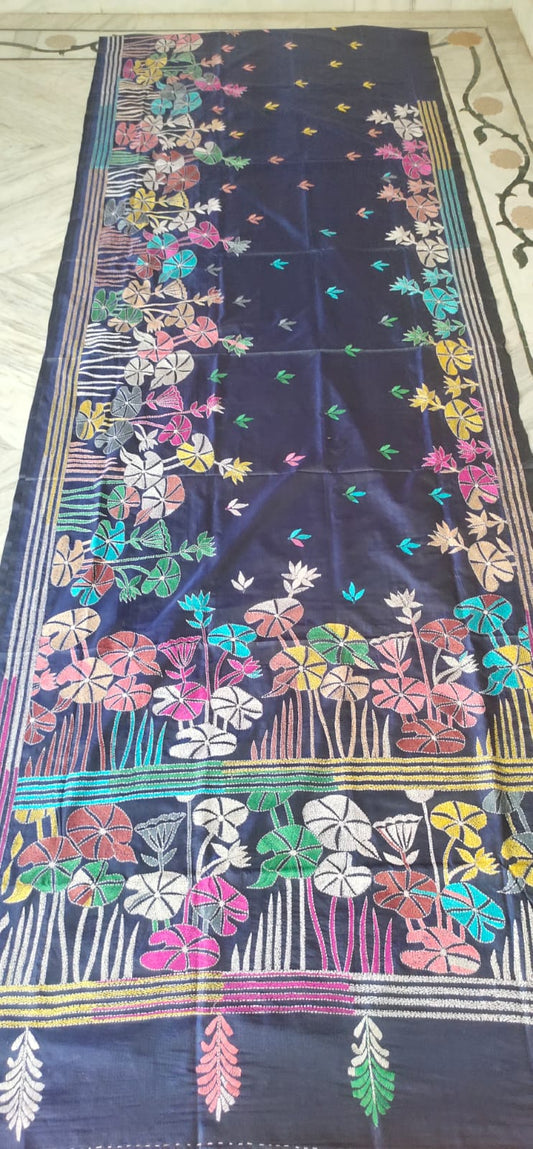 Handmade kantha on blended silk