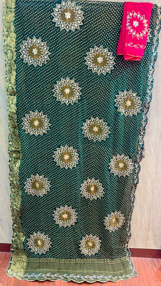 Gavatiya | Gota Patti work on Chinon Saree