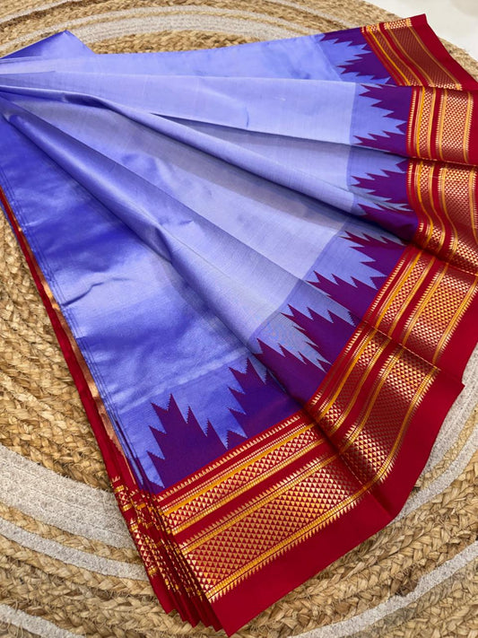 
*Big Temple Border Ilkal*

Exclusive silk ilkal saree 
Pure silk big temple border design superior quality ilkal saree
With contrast blouse 
6.10mtrs length 
Full body pure silk Border, pallu & blouse semi silk 