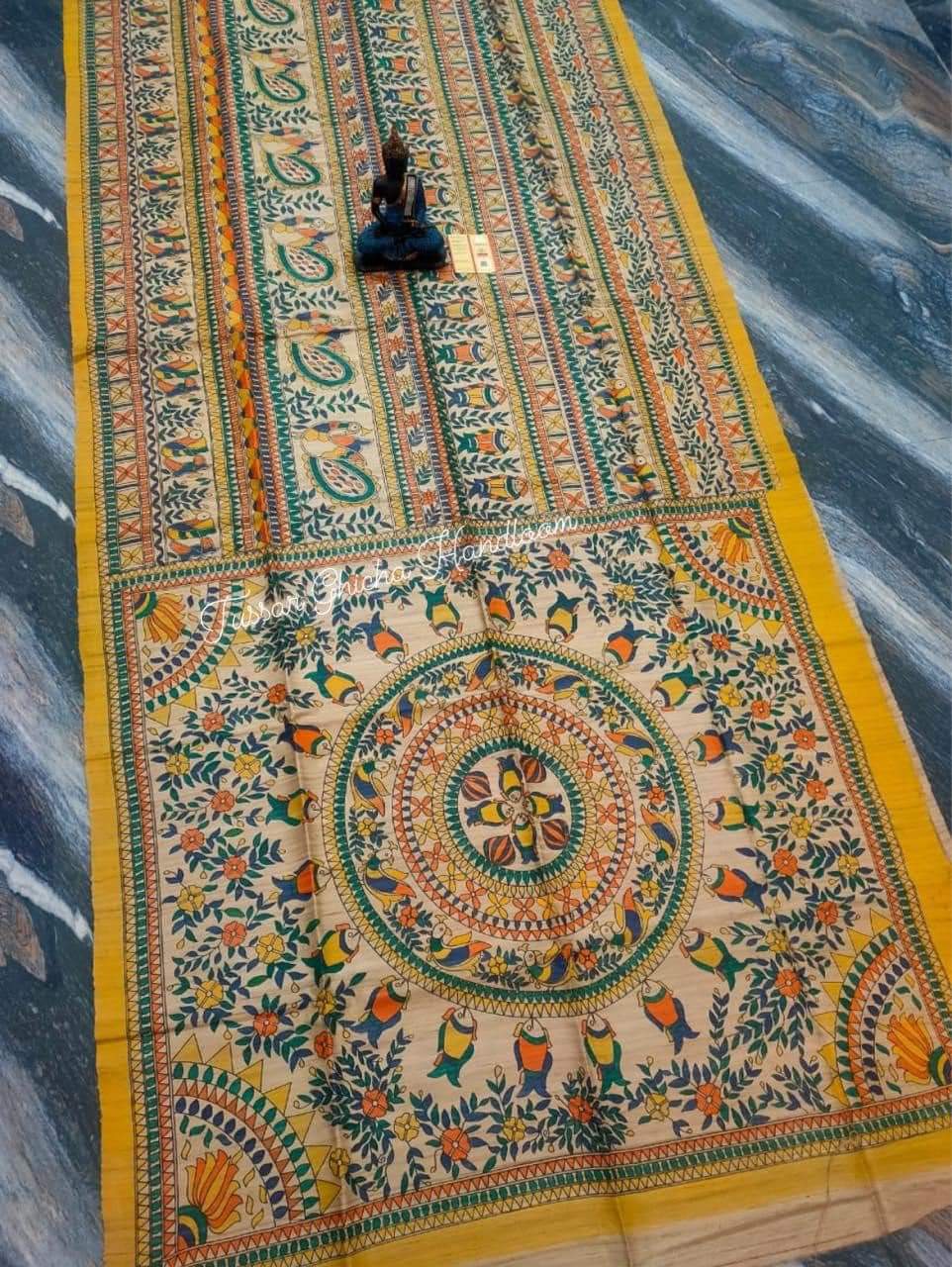 Hand painted madhubani on tussar