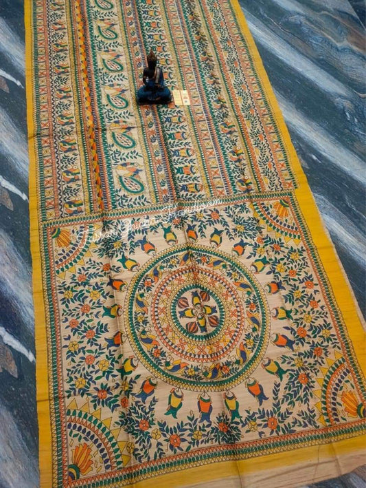 Hand painted madhubani on tussar