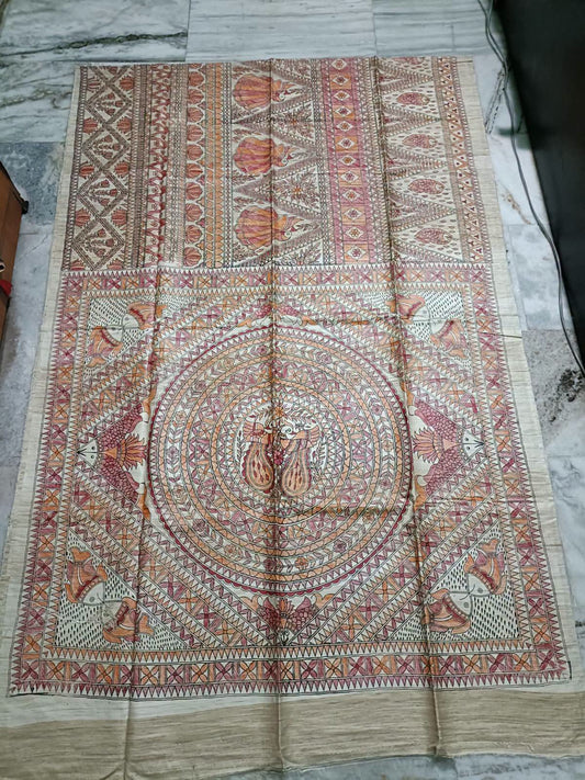 Hand painted madhubani on tussar