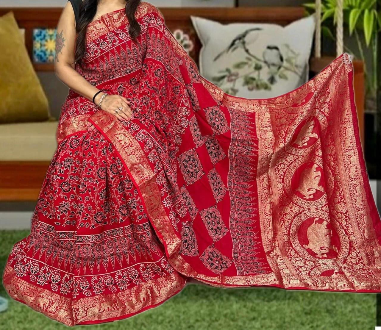 Doshina | Ajrakh Saree on Dola Silk
