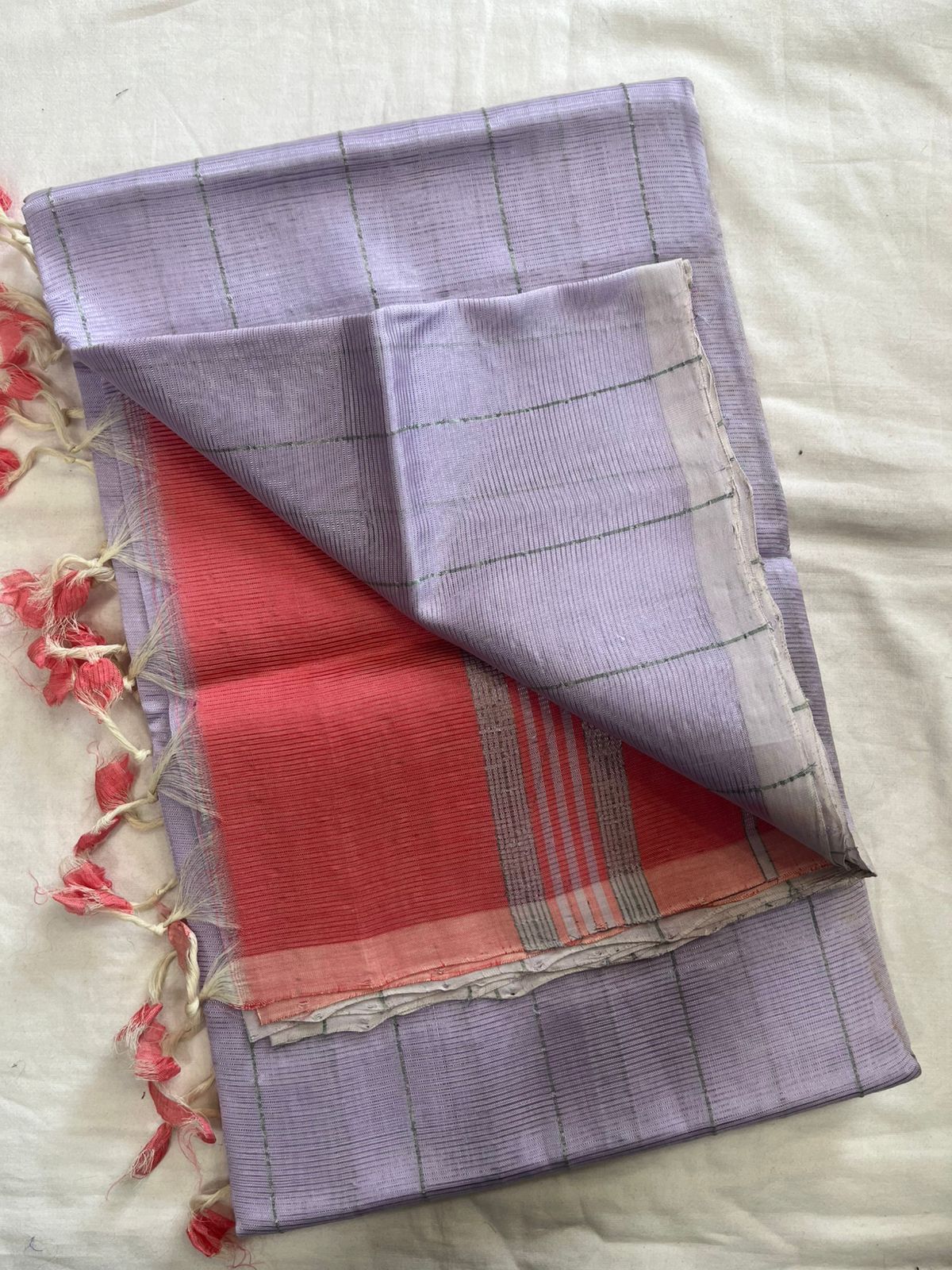 **Material **:- Mangalagiri handloom pattu by cotton 

**Model **:- all-over zari lines model sarees 

Contrast zari lines pallu & blouse