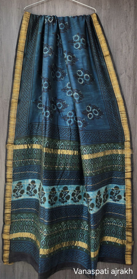 Rebba | Block printed Maheshwari Silk Saree