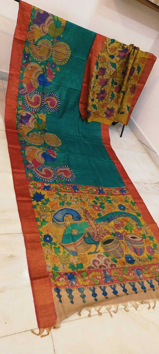 Pen kalamkari on tussar silk
pure desi tussar silk hand painted saree