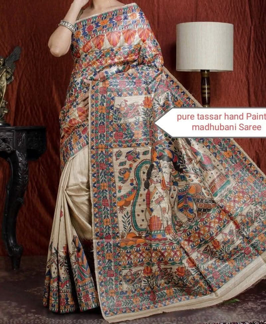 Gamrali |  Pure Tussar Ghicha Madhubani Saree