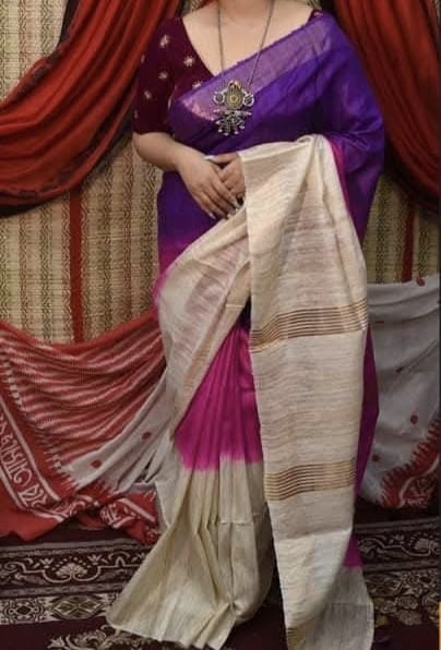 Creniya | Tussar Ghicha Dyed Saree