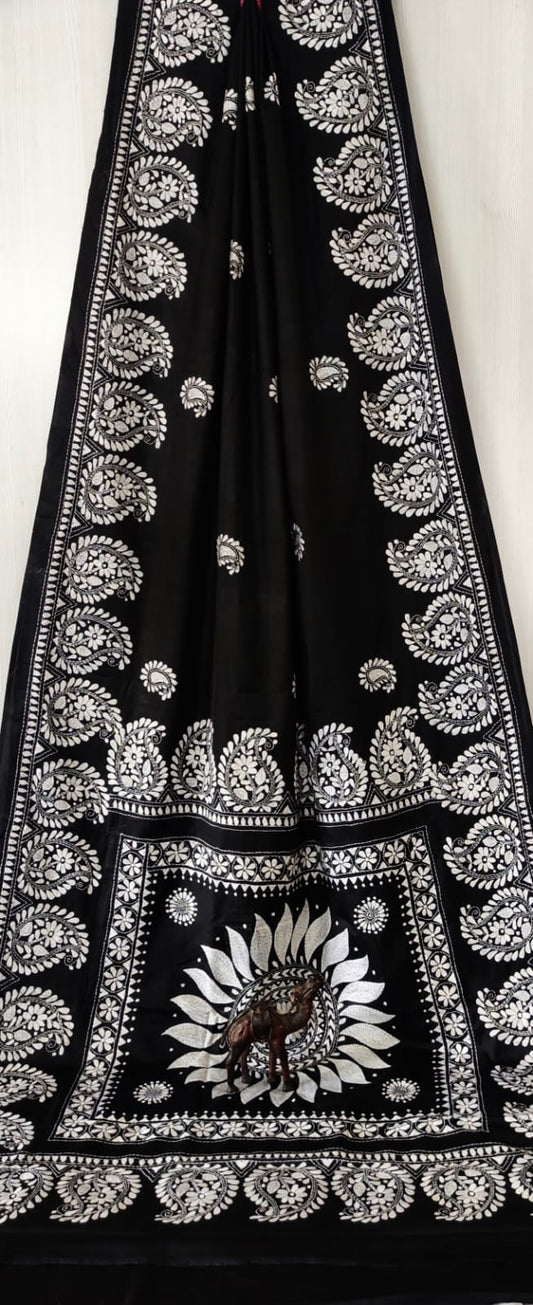 Hand Kantha on blended silk with blouse piece