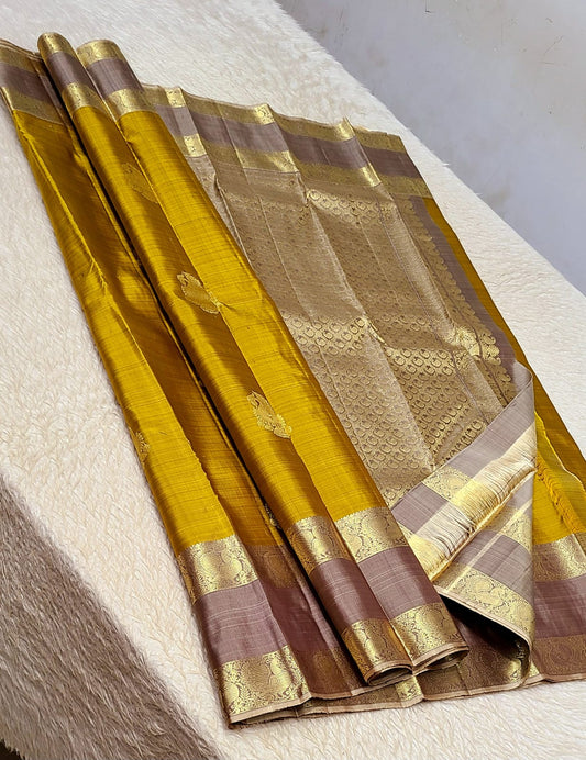100% pure kanchipuram handwoven quality 1G gap border fancy buttas silk saree