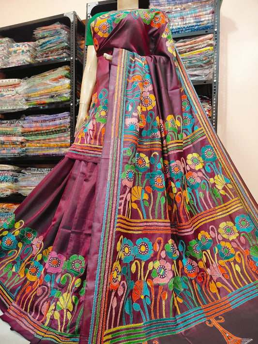 Handmade kantha on blended silk