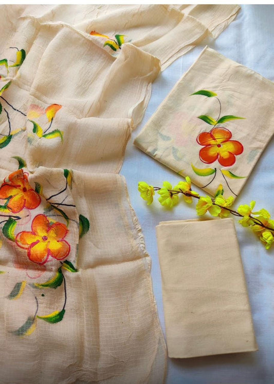Block printed cotton suit with kota doriya duppta 
Top @ bottom *cotton*
Duptta  *kota doriya*
