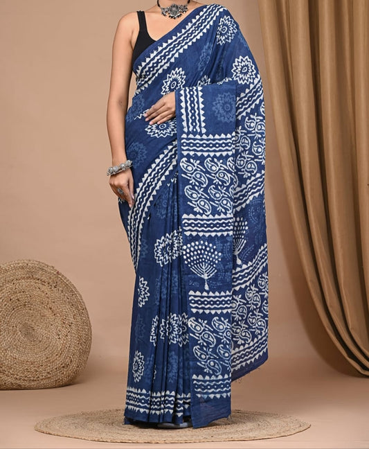 Mikairaa | Mul Cotton Blockprint Saree