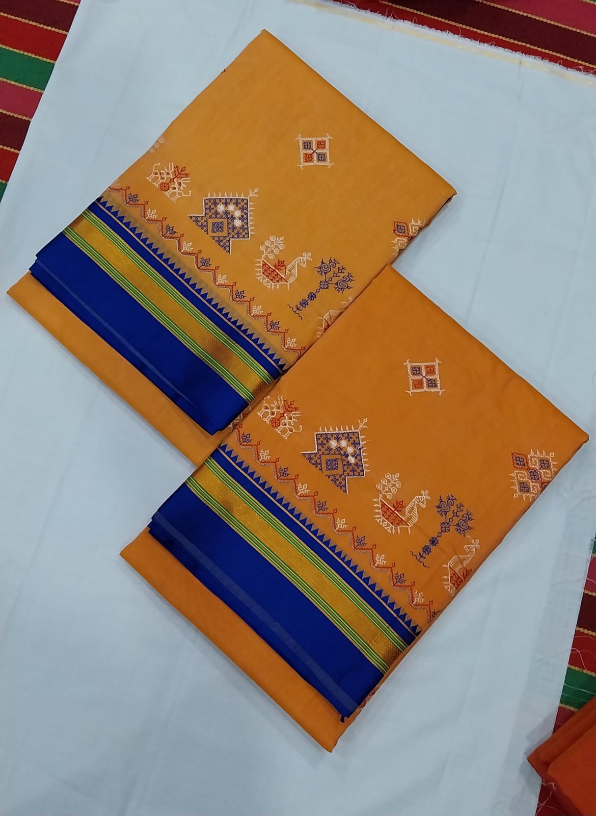 Zoya | Karnataka Kasuti work cotton saree in orange Color